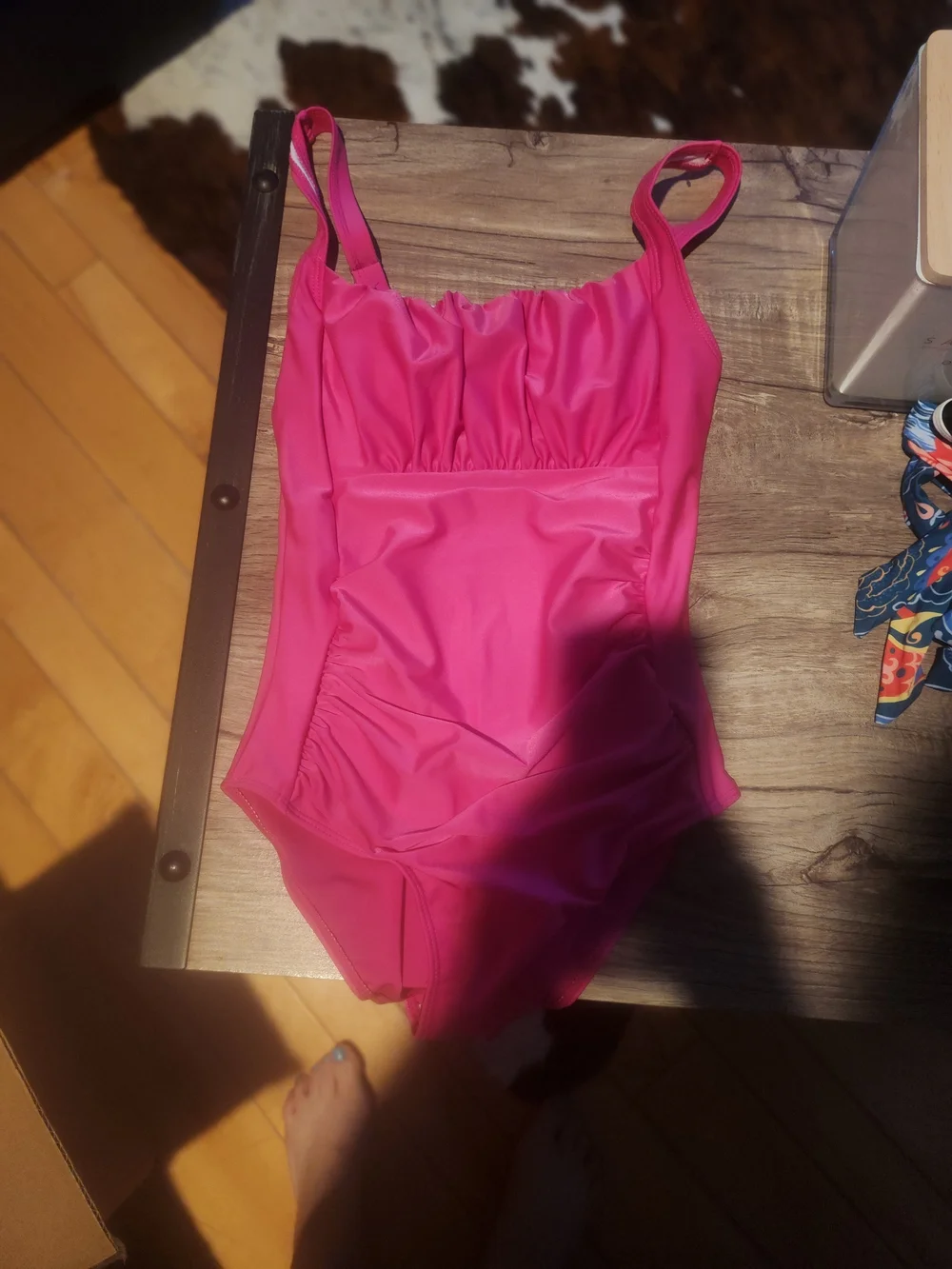 Bright Pink One-Piece Swimsuit with Ruching and Adjustable Straps